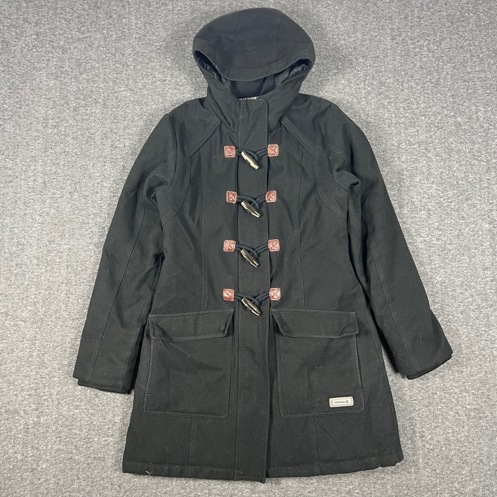 Merrell SelectWarm Dry Jacket Mens Medium Black Quilted Hooded Duffle Coat
